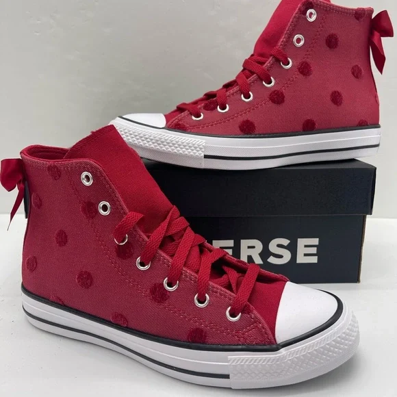Converse Red Polka Dot Chuck Taylor All Star High Top Sneakers - Picture 14 of 16